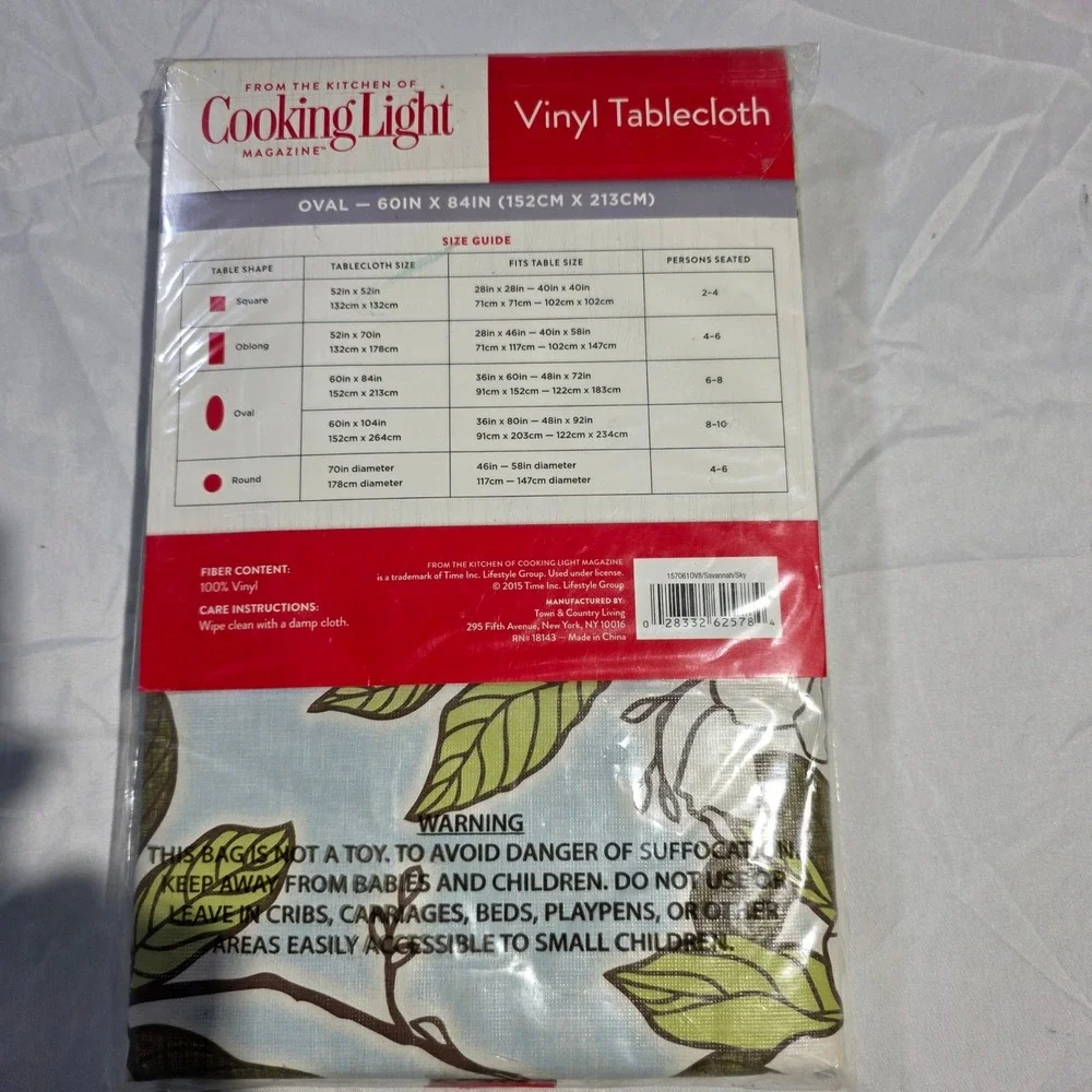 Cooking Light Vinyl Tablecloth 60x84 Oval Blue Green Floral Botanical NIP